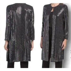 Anne Klein, size: M , Longline, open-front cardigan. Black & silver New